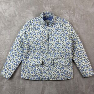 Bagatelle Collection Blue Floral Quilted Cotton Zip Jacket Womens Large 83131